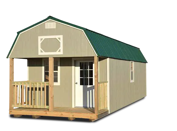 Lofted Barn Cabin Building Brown with Cream Color siding