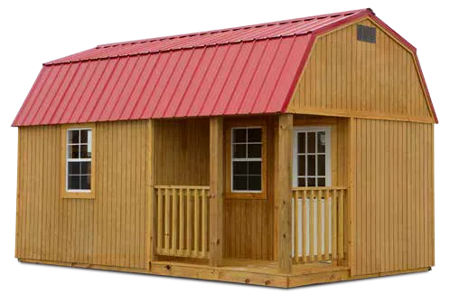 Side Lofted Barn Cabin Building Brown with Cream Color siding