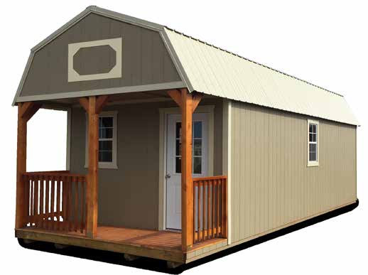 Lofted Barn Cabin Building Brown with Cream Color siding