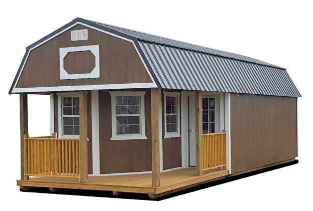 Deluxe Lofted Barn Cabin Building Brown with Cream Color siding